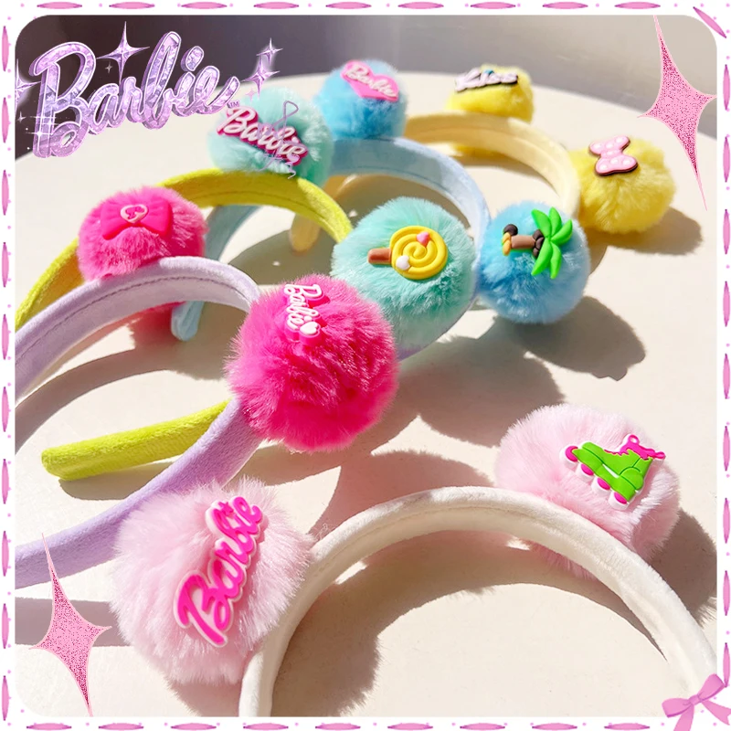 

Barbie Headband Kawaii Movie Decoration Pink Y2K Style Hairball Stylish Lovely Plush Girls Kids Gifts Cute Fashion Sweet Hairpin