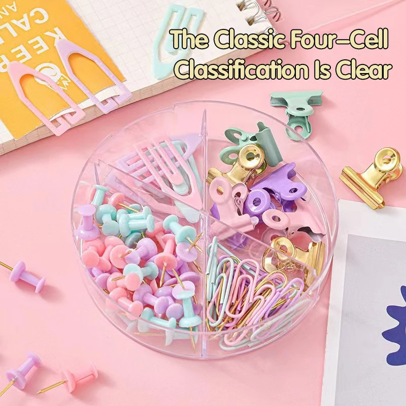 Color Paper Clip Long Tail Clip Push Pin Four Grid Box Office Combination Set I-shaped Nail Boat Shaped Needle