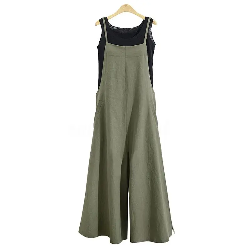 Summer New All-match Loose One Piece Wide Leg Pants Solid Color Plus Size Jumpsuits Casual Fashion Women Clothing