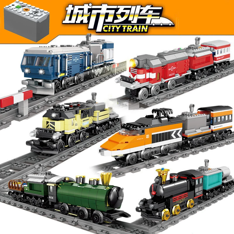 

High-Tech Creative City Train Station Rail Tracks Power Function Building Blocks Bricks DIY kid Trains Toys Children kids gifts