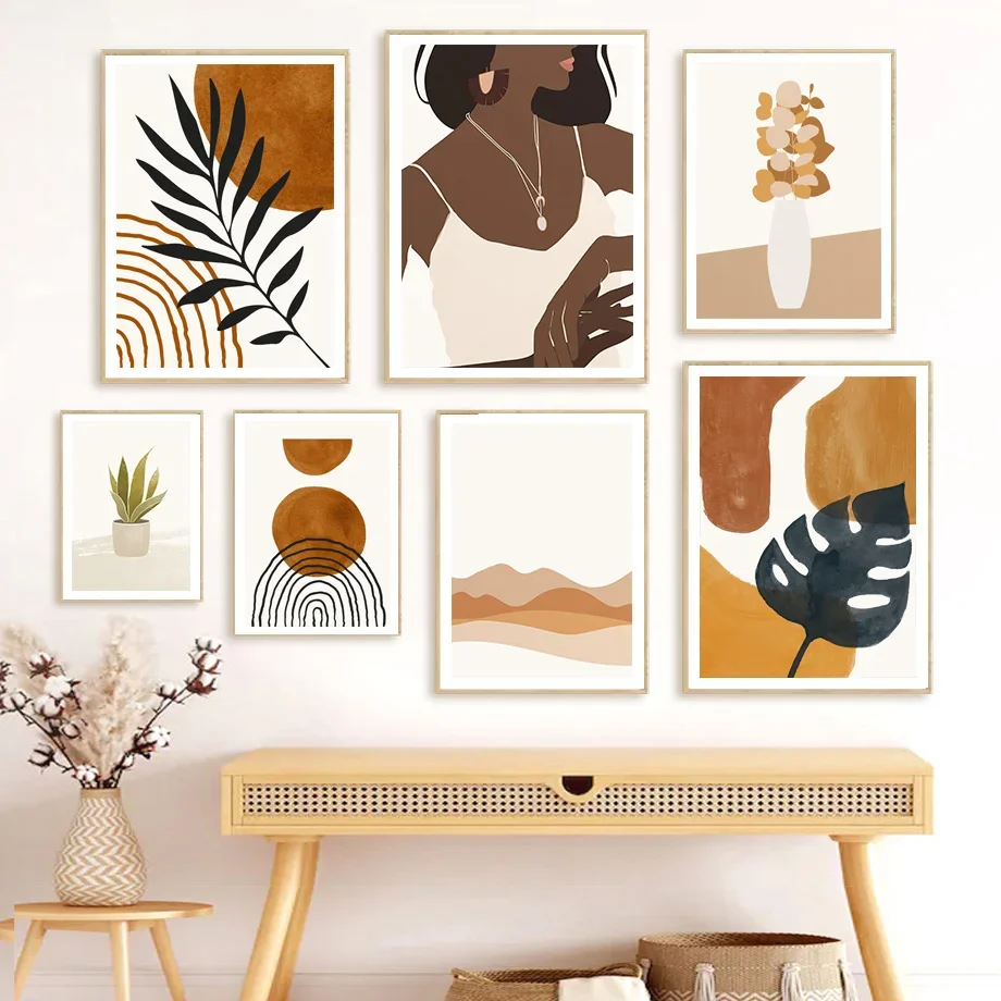 

Black Girl Leaf Mountain Coffee Boho Minimalist Wall Art Canvas Painting Posters And Prints Wall Pictures For Living Room Decor