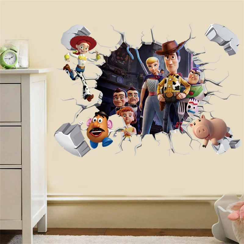 3D Broken Wall ToyStory Sherif Woody Wall Stickers For Kids Rooms Living Room Bedroom Kindergarten Decoration Movie Poster