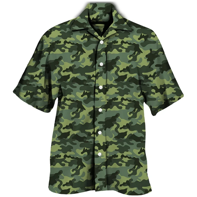 thumbnail image 1 of Nuevas camisas de hombre con estampado 3D de camuflaje, camisetas casuales de manga corta con cuello vuelto para parejas, camisas militares tácticas de un solo pecho, 1 of 4