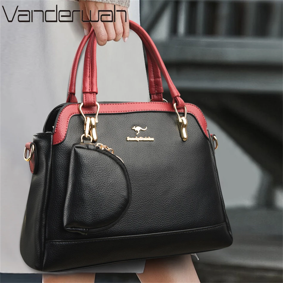 2022 Brand Women Casual Tote with Mini Wallet High Quality Soft Leather Handbags and Purses Luxury Design Shoulder Messenger Sac