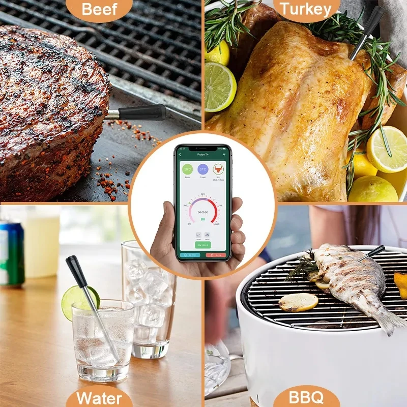 Smart Meat Thermometer | Wireless Food Thermometer | 195ft Wireless Remote  | with 2 Pcs Meat Probe, Digital Cooking Thermometer | for The Oven, Grill