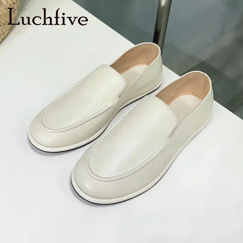 

Classics Leather Loafers Women Shoes Slip On Round Toe Flats Casual Shoes Brand Comfortable Fisherman's Shoes