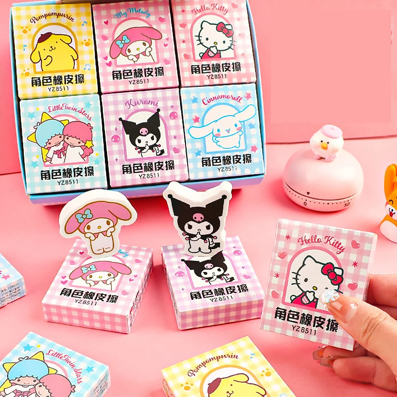 

24 pcs/lot Sanrio Cartoon Kuromi Melody Eraser Cute Writing Drawing Pencil Erasers Stationery For Kids Gifts School Supplies