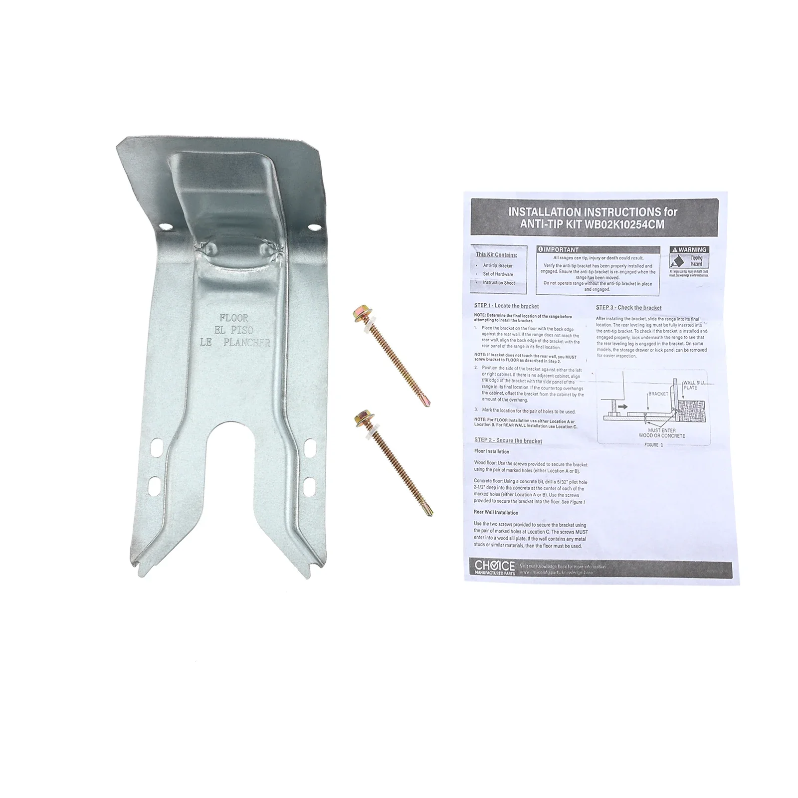 1 Set WB02K10254 Range Oven Anti-Tip Bracket Kit Fit for GE Stove Oven Range Replace WB02K10020 AP4438045 AH2364689 with Screws