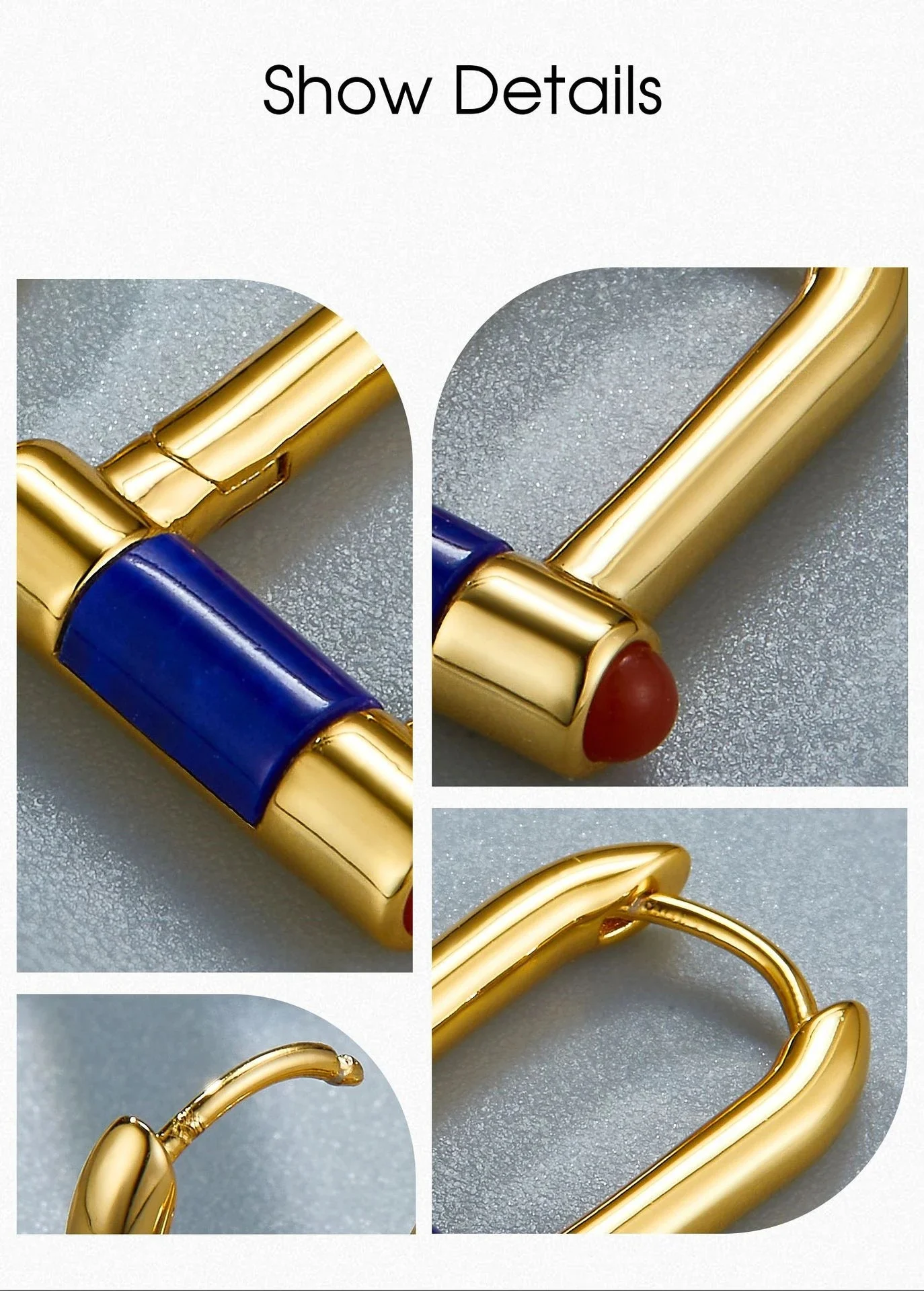 French Trendy Silver and Gold-Plated Lapis Lazuli Huggie U-Hoop Earrings