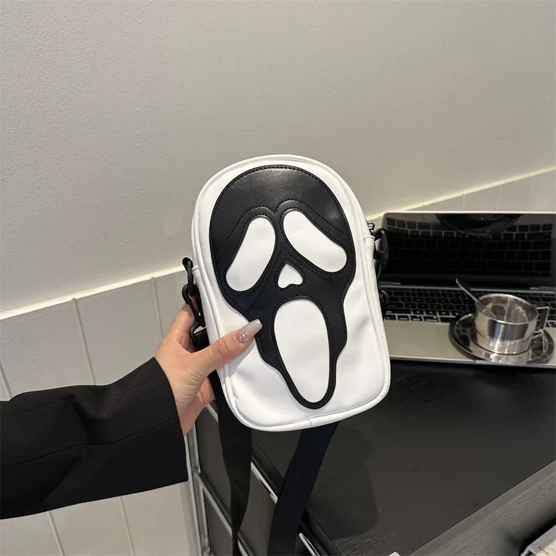 Edgy Skull & Ghost Crossbody Shoulder Bag, New Funny Phone Carrier Purse for Women/Men Compact Square Bag Gothic Personality