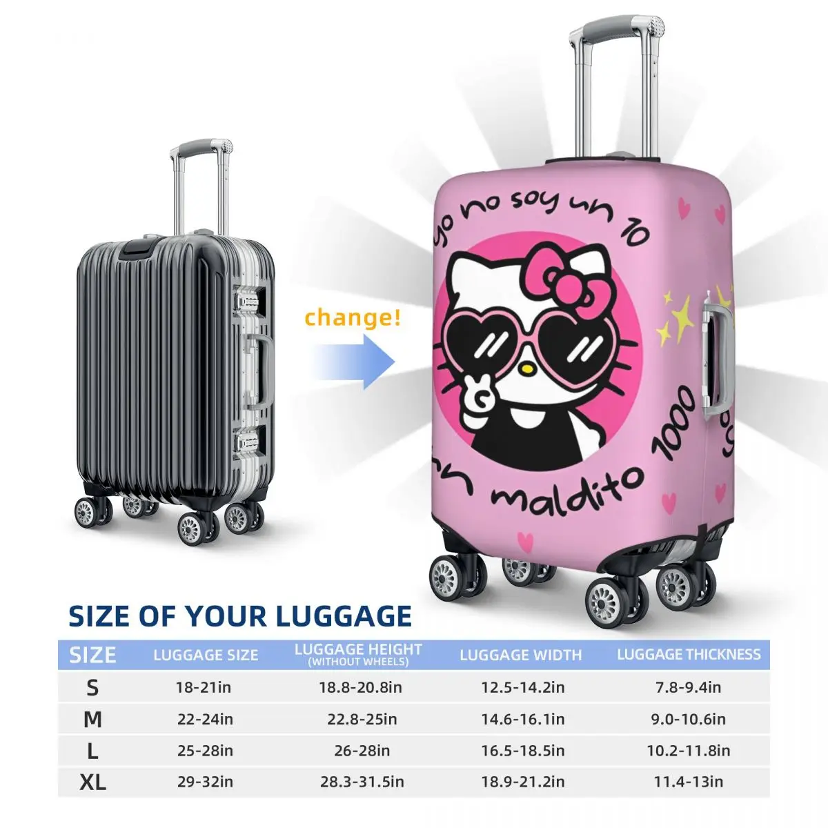 Hello Kitty Anime Y2k Kawaii Suitcase Cover Travel Holiday Strectch Luggage Case Protector 6