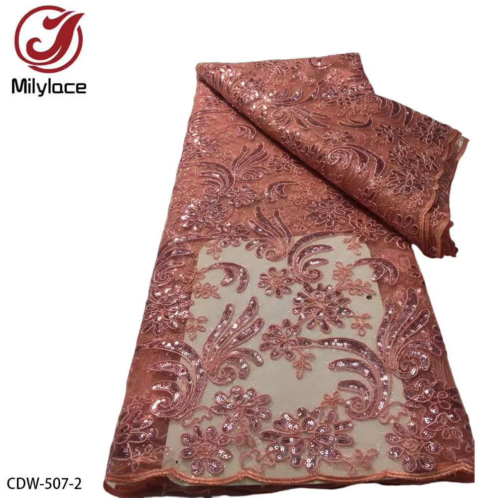 

African Lace Fabric Nigerian French Mesh Sequins Lace Fabric for Wedding Party Dress CDW-507