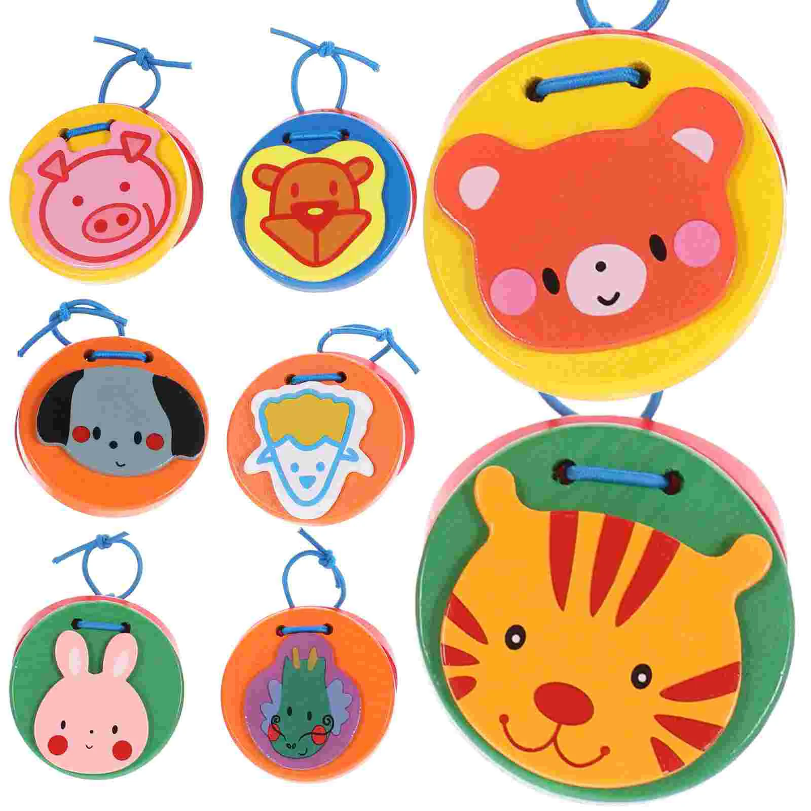 

8 Pcs Round Animal Castanets Musical Instruments Toddlers Wooden Baby Toy Mini Kids Toys Educational Cartoon