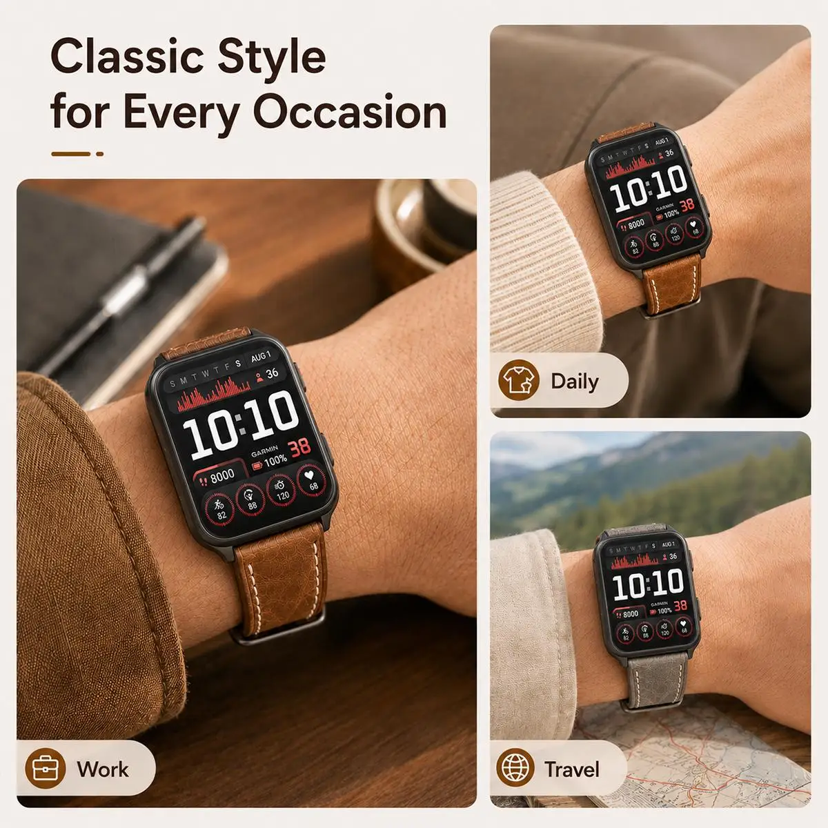 Retro Vegan Leather Watch Strap - Detachable Wrist Band