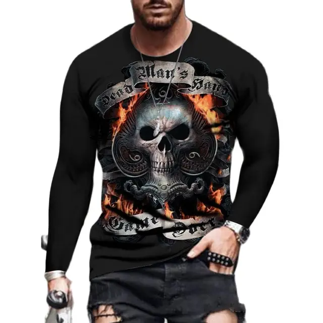 2022  Men'S T-Shirt Fashion King Printed Pattern Long Sleeve Round Neck Oversized Top Street Spring Personalized Clothes Shirt 3