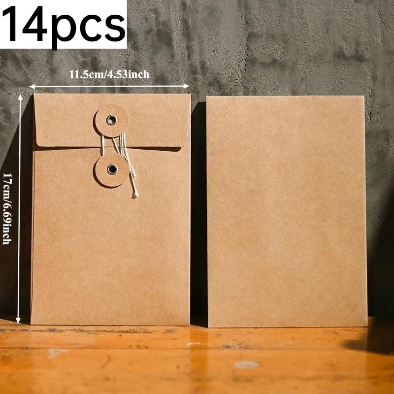 14pcs 찢어지지 않는 무광택 크래프트 스트링 타이 봉투 명함 초대장 문서 정리용 수직 수평 크기