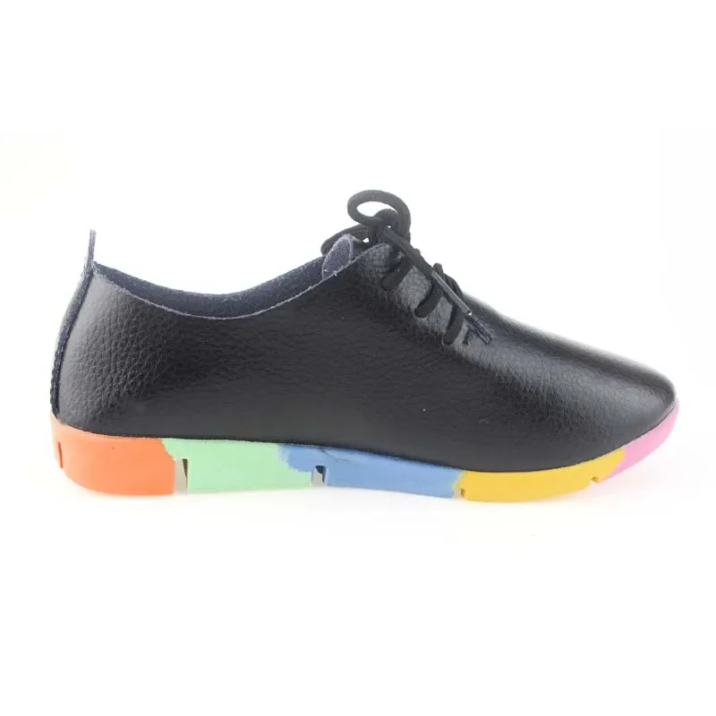 YAERNI  new lace-up leather women flat white shoes pointed toe plus size soft bottom leisure flat colorful shoes woman 2