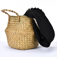 Woven Storage Basket Natural Seagrass Handmade Folding Clthoes Laundry Basket Straw Wicker Rattan Storage Flower Pot Beach Bag 1