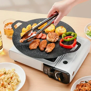 1pc Premium Non-Stick BBQ Pan for Outdoor Camping and Home Cooking - Ideal for Grilling Steaks, Burgers, and Veggies! Gas burner 1