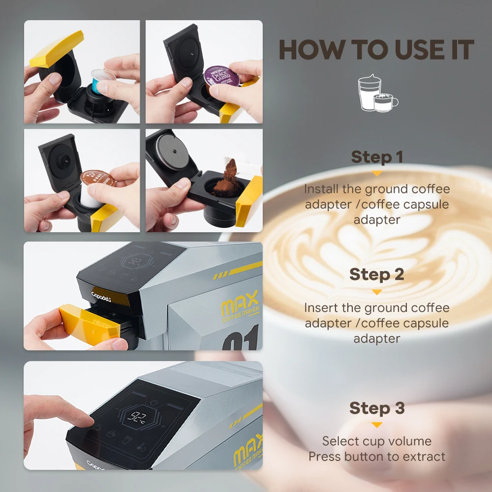 Capsule Coffee Machine 4in1 Compatible with Nes*/DG/Coffee Ground/K Cup Capsule Pods 19bar Espresso Coffee Maker 6