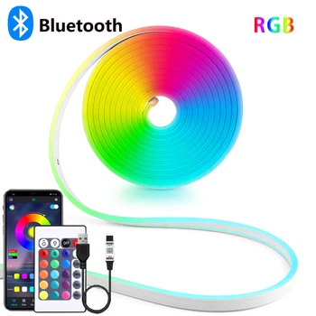 DC5V USB RGB Neon LED Strip, 1/2/3/4/5M IP65 Waterproof Neon Strip Bluetooth App and Remote Control For Neon Decortion Lighting 1