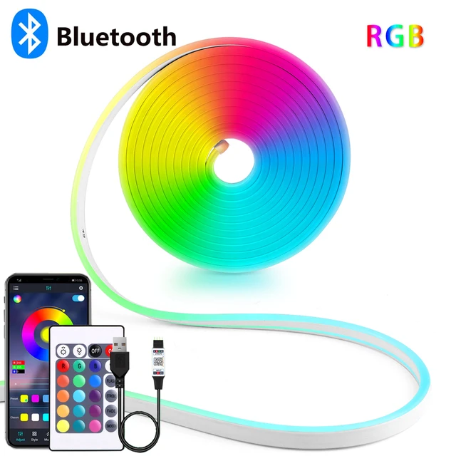 DC5V USB RGB Neon LED Strip, 1/2/3/4/5M IP65 Waterproof Neon Strip Bluetooth App and Remote Control For Neon Decortion Lighting 1