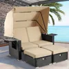 Outdoor Patio Furniture Sunbed with Retractable Canopy, PE Wicker Rattan Rectangle Sectional Sofa Set Clamshell Sectional 1