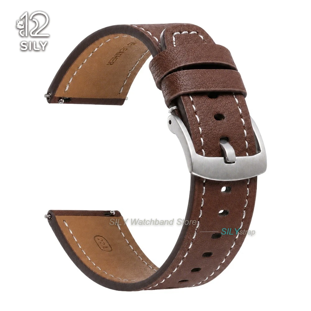 Vintage Leather Watchband with Metal Pin Buckle - Quick Release Strap