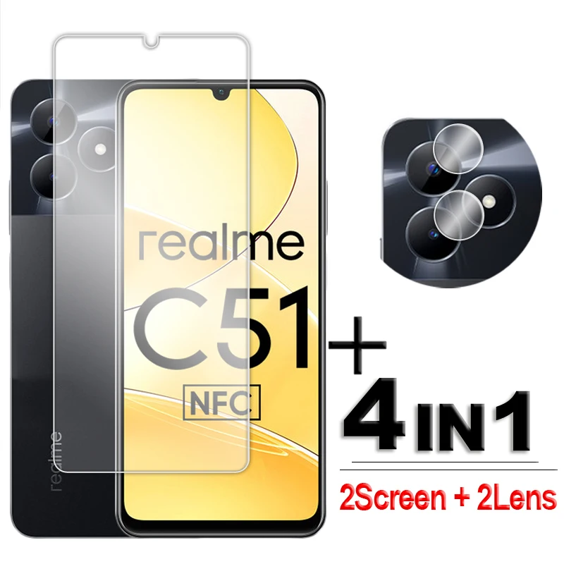 For Realme C51 Glass For Realme C51 Tempered Glass 6.67 inch Transparent HD Full Glue Screen Protector For Realme C51 Lens Film