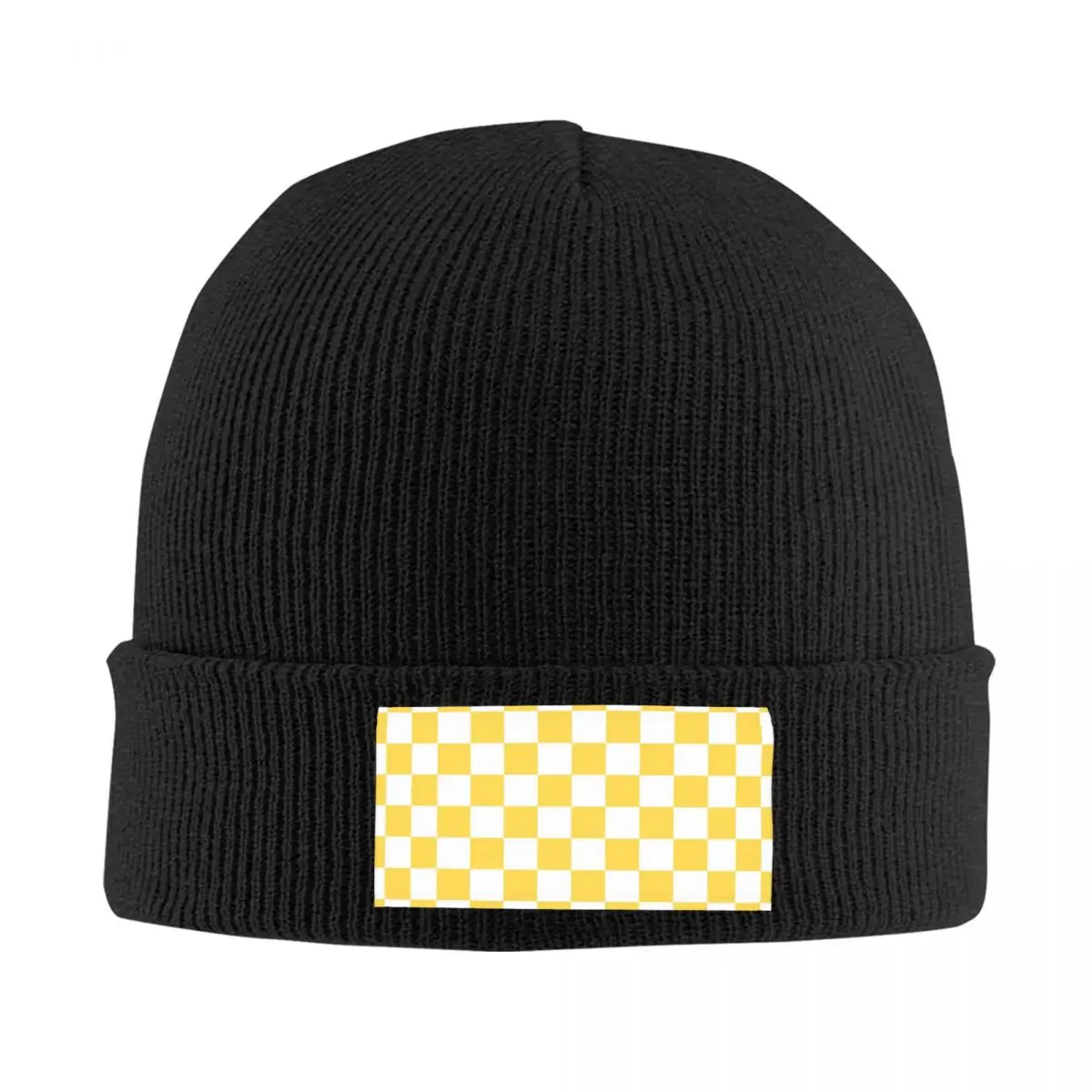 

Mustard Yellow And White Checkerboard Pattern Bonnet Hat Knit Hat Men Women Hip Hop Adult Warm Winter Skullies Beanies Caps