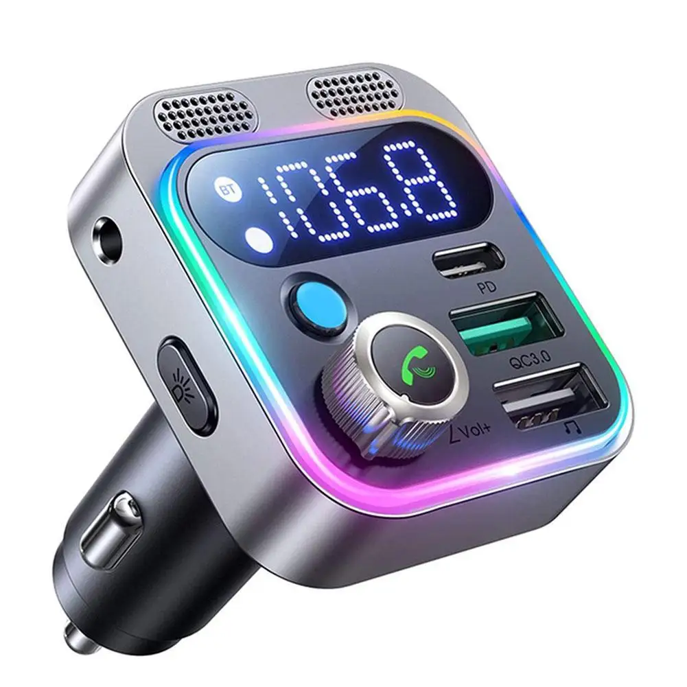 

Upgraded BT 5.0 FM Transmitter Car Fast Charging Clear Dual Microphone Car PD&QC3.0 48W Accessories Car Charger Call Adapte B2Y2