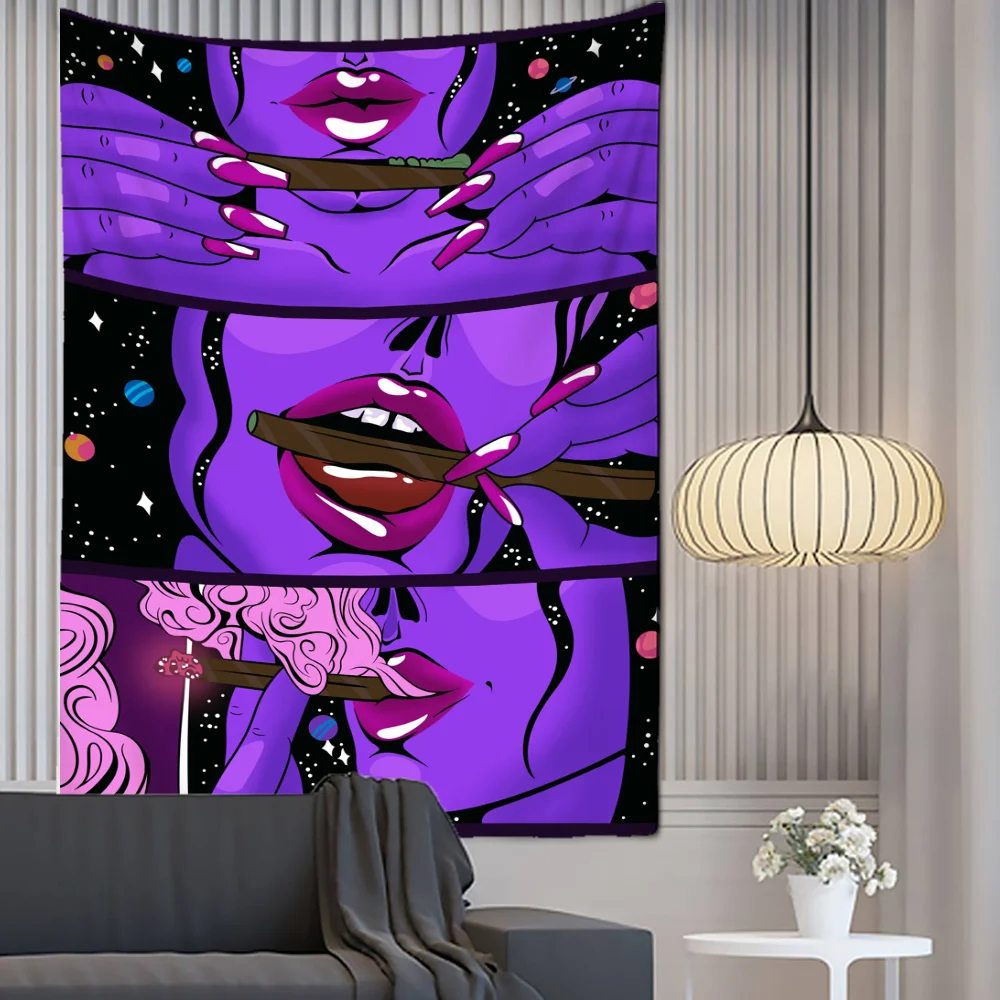 Tapestry Wall Hanging Decor Psychedelic Smoke Girl Art Mandala Yoga Picnic Mat