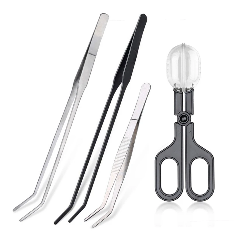 E15D Reptiles Feeders Clamp Reptiles Feeding Tongs Clear Catcher With Catching Tool