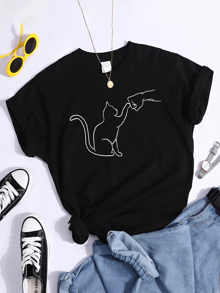 Agreement With Cat Prints T-Shirt Street Creativity Tee Top Trend Individual T-Shirt Hipster Comfortable  Women Tee Shirt