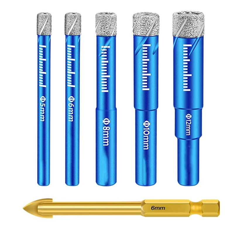 

5PCS Dry Diamond Core Drill Bits Set Kit For Porcelain Tile, Ceramic Drill Bits Kit For Glass Hard Materials, Ceramic