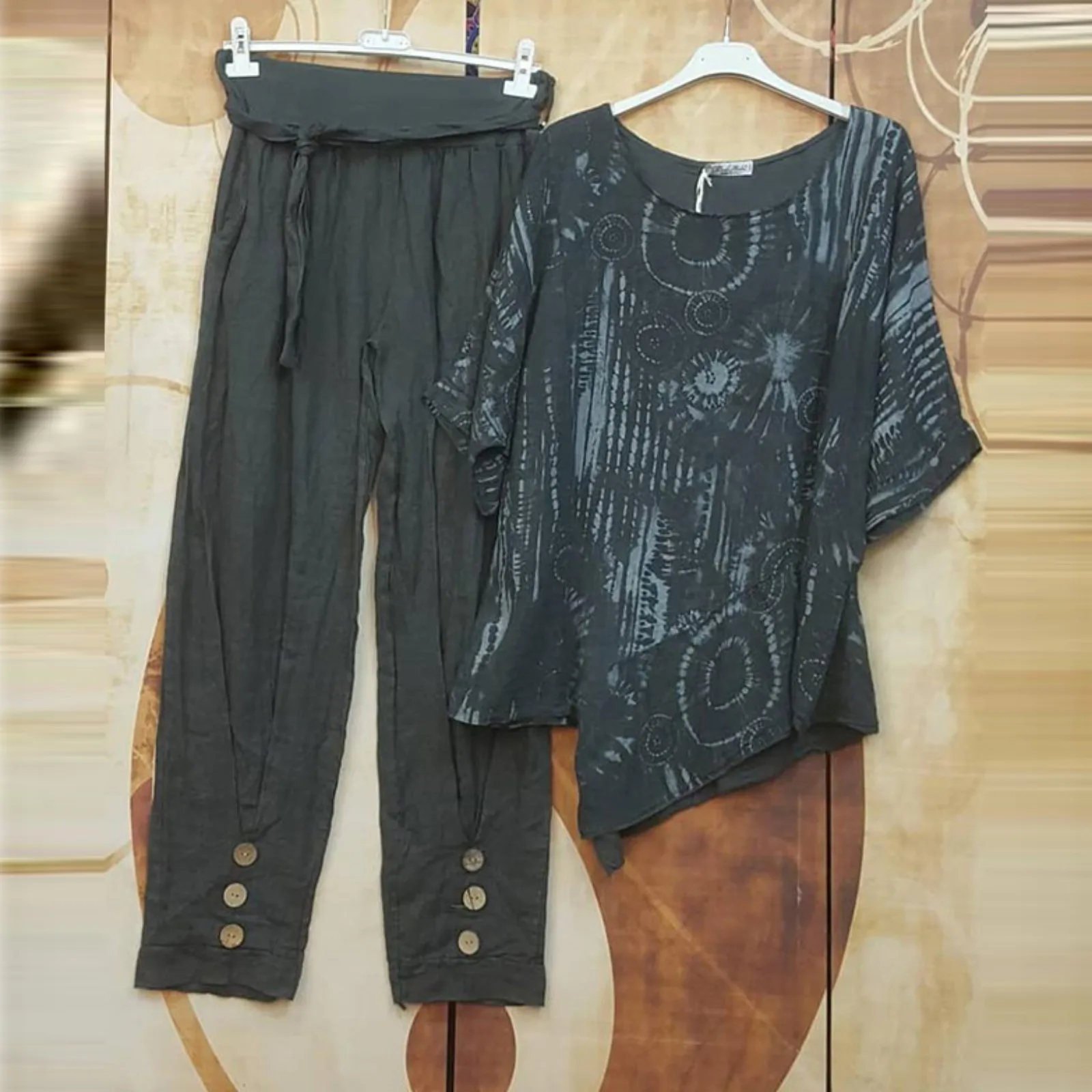 Summer Women Linen Blouse Pants Sets 2pcs Suit Casual Loose Tracksuit Vintage Oversize Blouse Linen Trousers Matching Sets