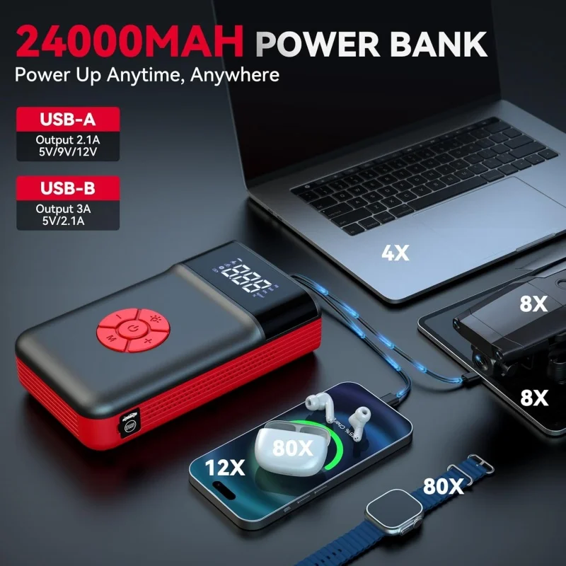 Portable Car Jump Starter Power Bank with Air Pump