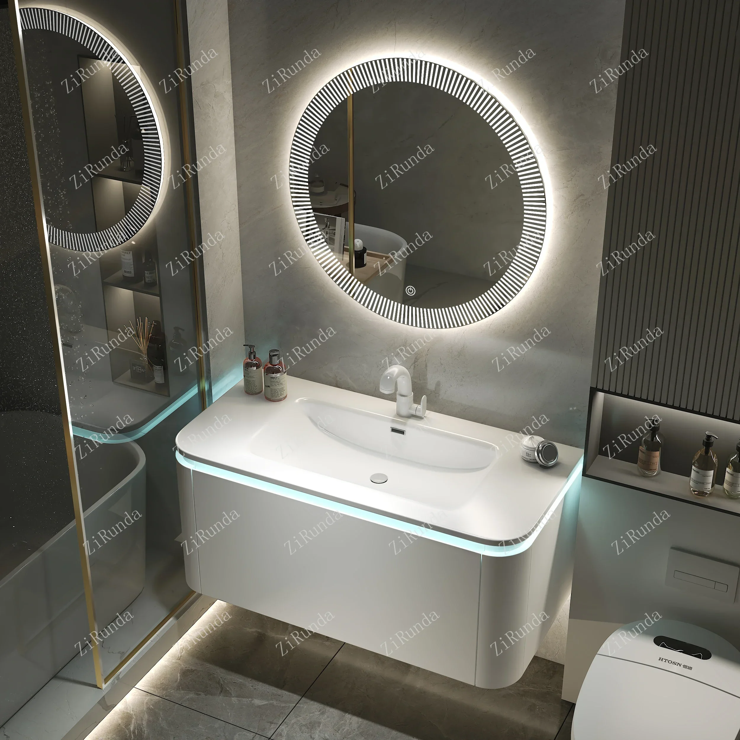 ~Simple Rounded Whole Washbin Oak Bathroom Cabinet Combination Washbasin Wash Basin Pool
