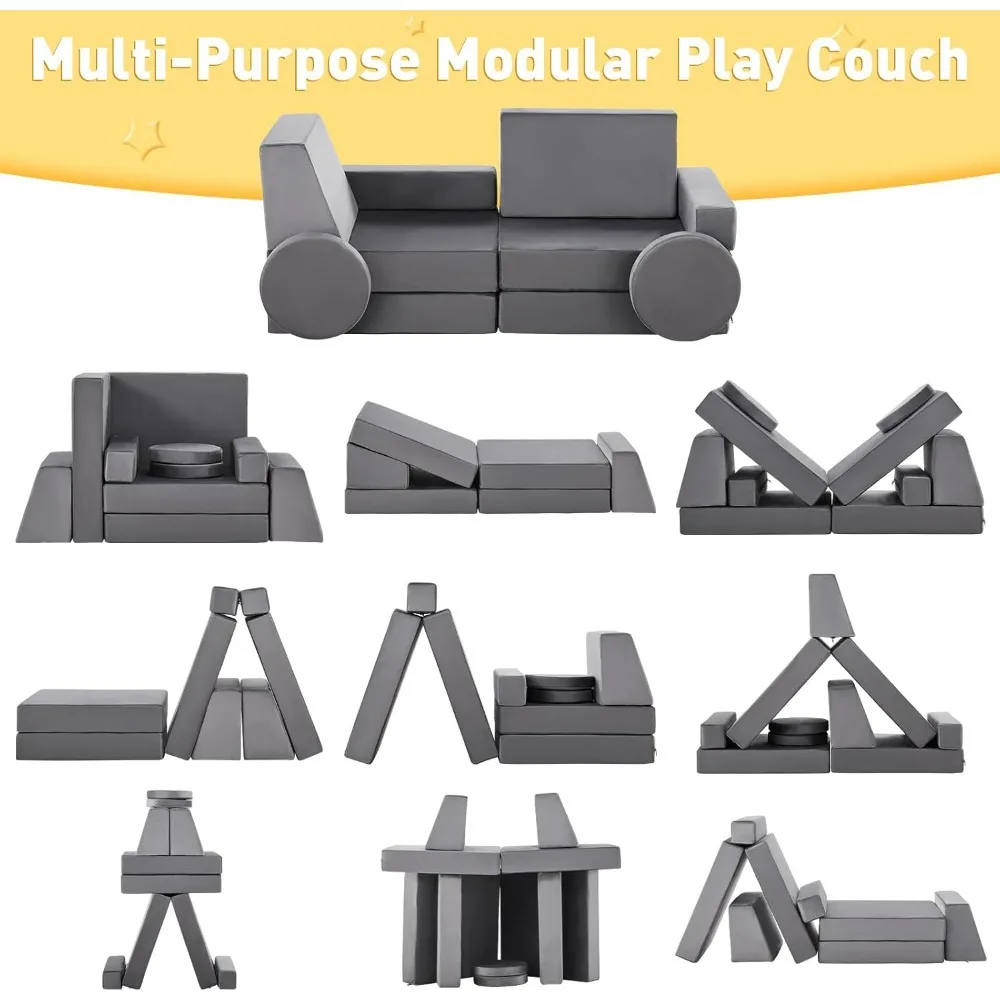 10PCS Modular Kids Play Couch, Convertible Child Sectional Sofa, Imaginative Furniture Play Set for Creative Kids 4