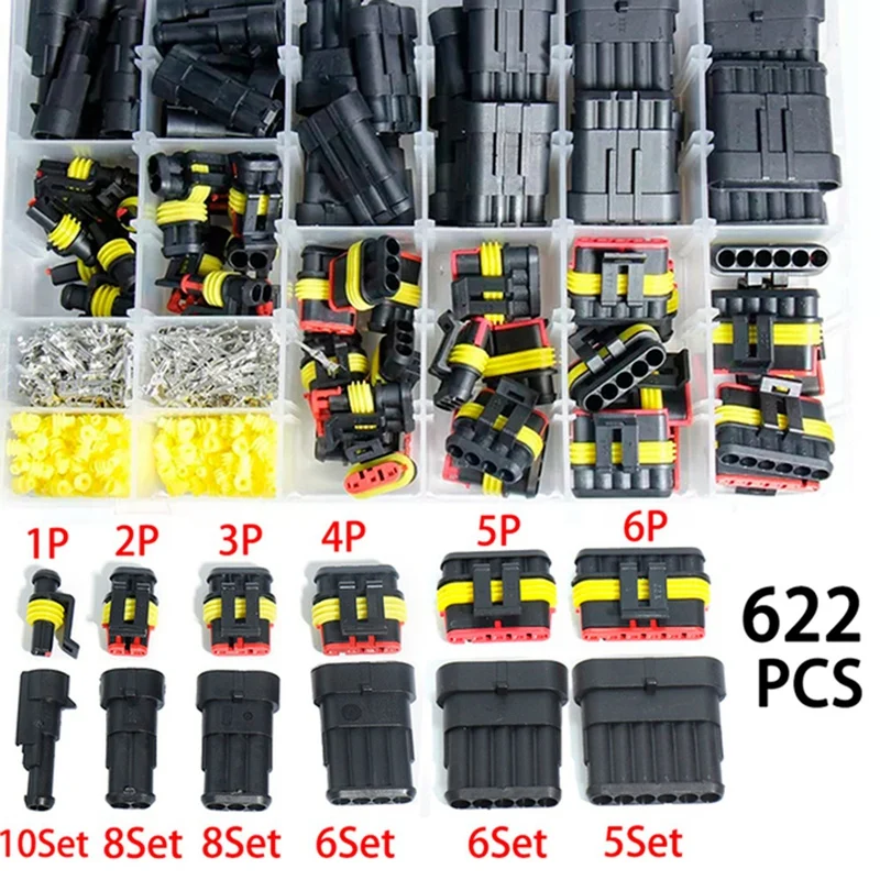 

622 PCS 1-6Pins Car Wire Connector HID Xenon Lamp Harness Plug Terminal Kit Car Waterproof Connector