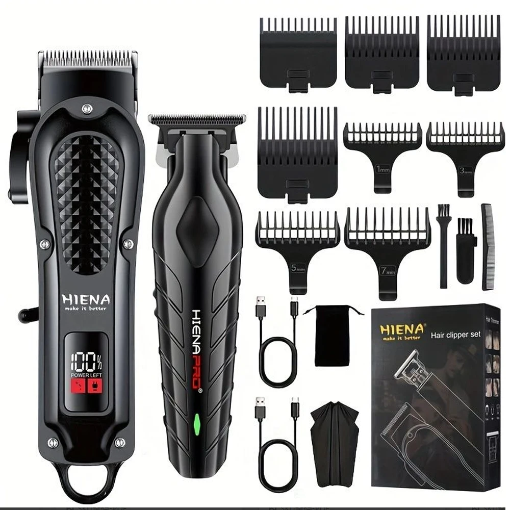 Premium Cordless Hair Clipper Set with LCD Display - Professional Metal Hair Trimmer