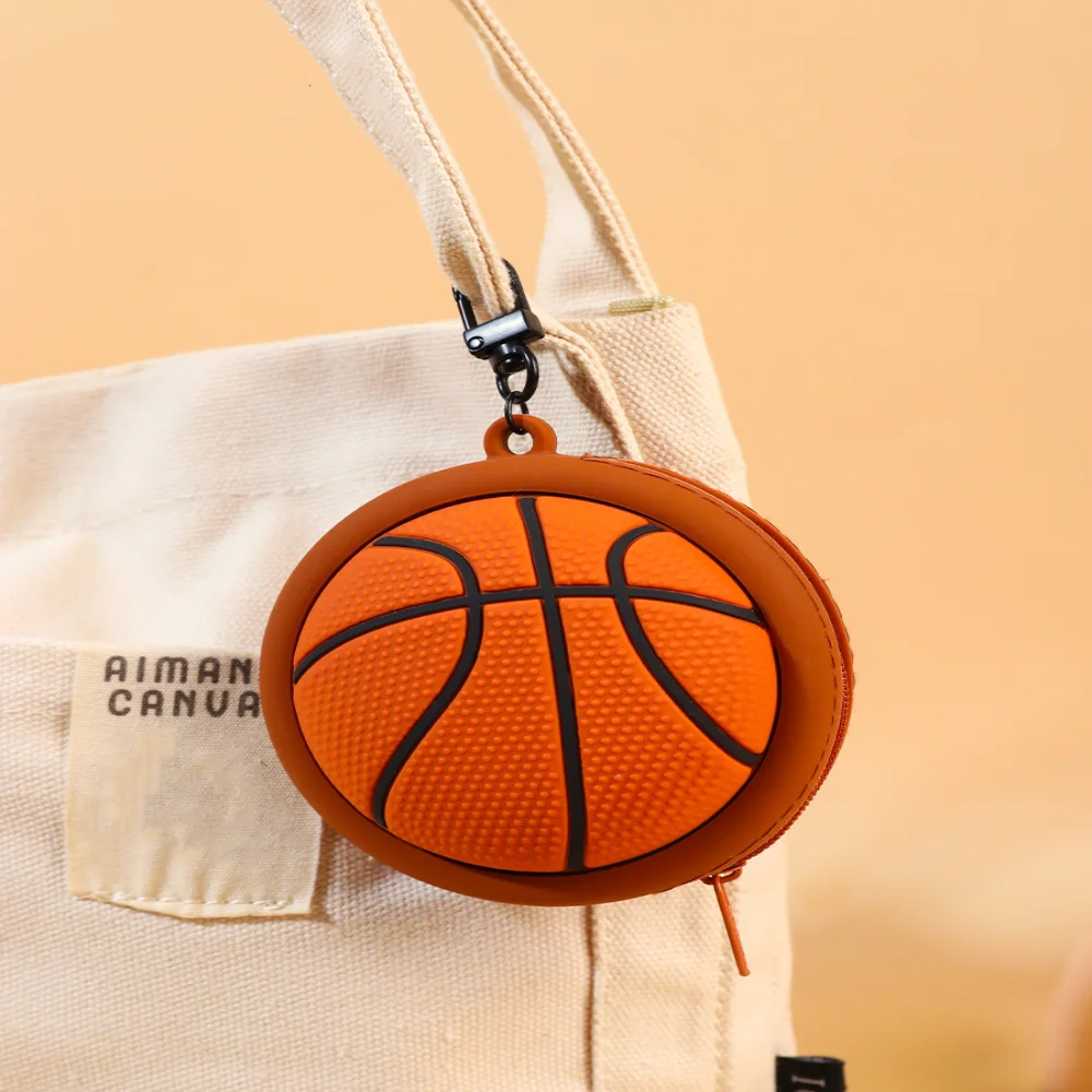 1Pcs Sports Silicone Earphone Protective Storage Pouch Children Cartoon Mini Ball Coin Purse Keychain Unisex Bag for Kids