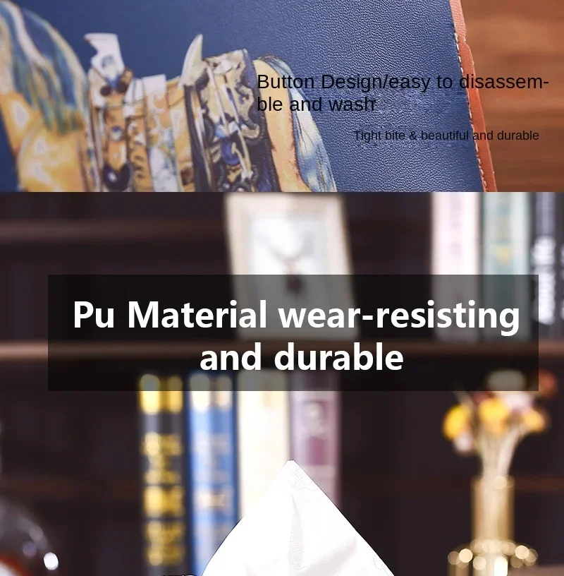 Multifunktionaler Taschentuchhalter aus PU-Leder im Auto-Vintage-Stil, Desktop-Serviettenspender im Retro-Stil mit Kosmetikaufbewahrungsorganisator – Detail 5