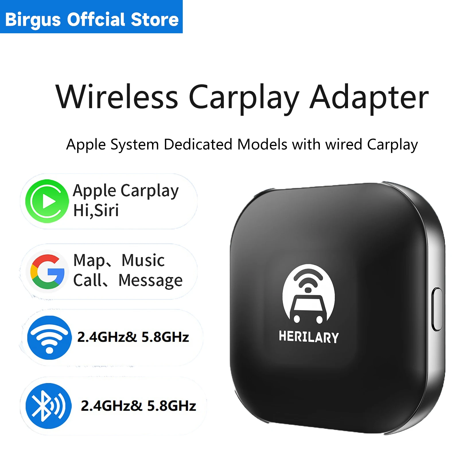 

Birgus C1CP Apple Carplay Bluetooth AI Box Wireless Carplay Adapter Dual WiFi BT5.0 Suitable for wired Apple Carplay to wireless