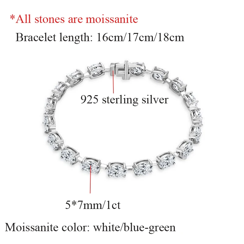 OEVAS 5*7MM 1CT D Color Full White Blue Green Moissanite 100% 925 Sterling Silver Bracelet For Women With GRA Party Fine Jewelry 2