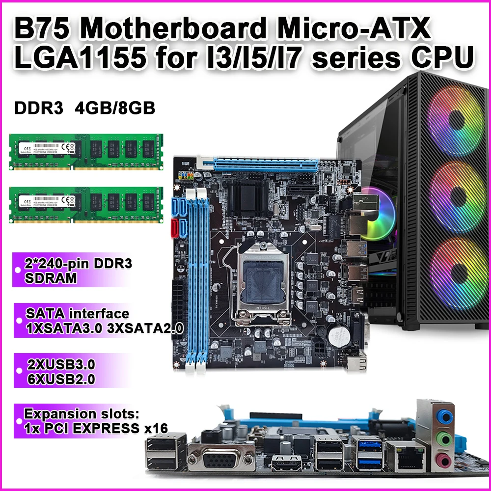 B75 Motherboard Realtek 10/100 Mbps LAN Onboard 16GB MicroATX Computer