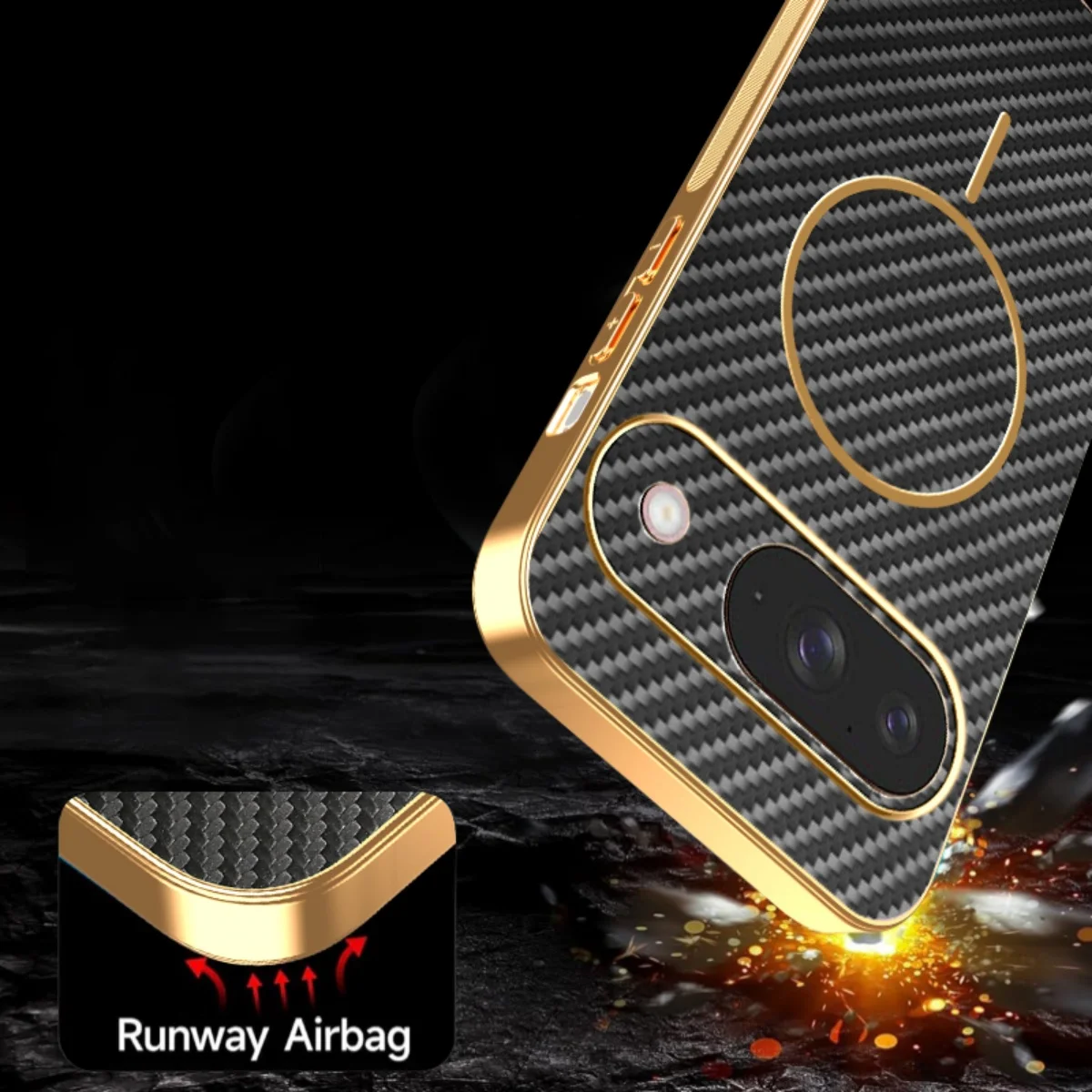 Carbon Fiber Texture Phone Case with Plating Frame and Magsafe Compatibility