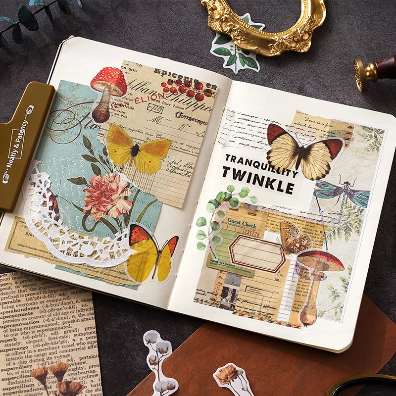 100Pcs/Set Vintage Stickers Paper Angle Label Flower Retro Tag Aesthetic Stickers Album Scrapbooking Vintage Girls Lady Craft
