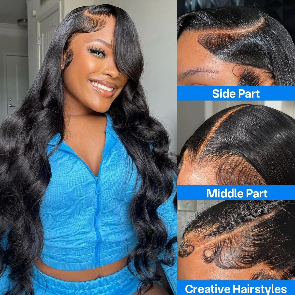 Human Hair Wig Synthetic Wig 13x6 Body Wave Lace Front Wig 30 inch 180% Density Glueless 13X4 Lace Front Wig Human Hair Pre Plucked HD Frontal