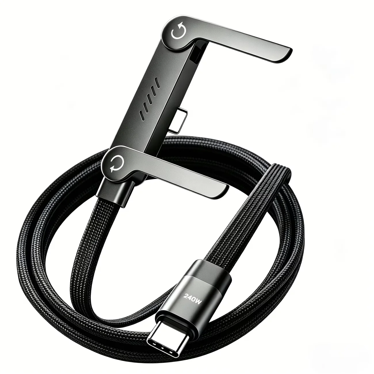 240W Fast Charging type-C to type-C Cable with Foldable Stand,Type-C Connectors, High-Speed Data Sync & Charging for Mobile 2